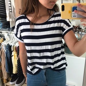 Blue and White Striped Backless Tee